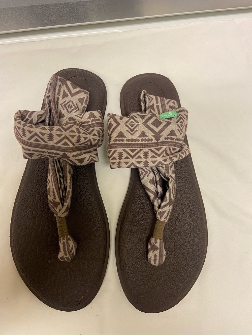 Sanuk Brown Patterned Fabric Tie-Thong Sandals